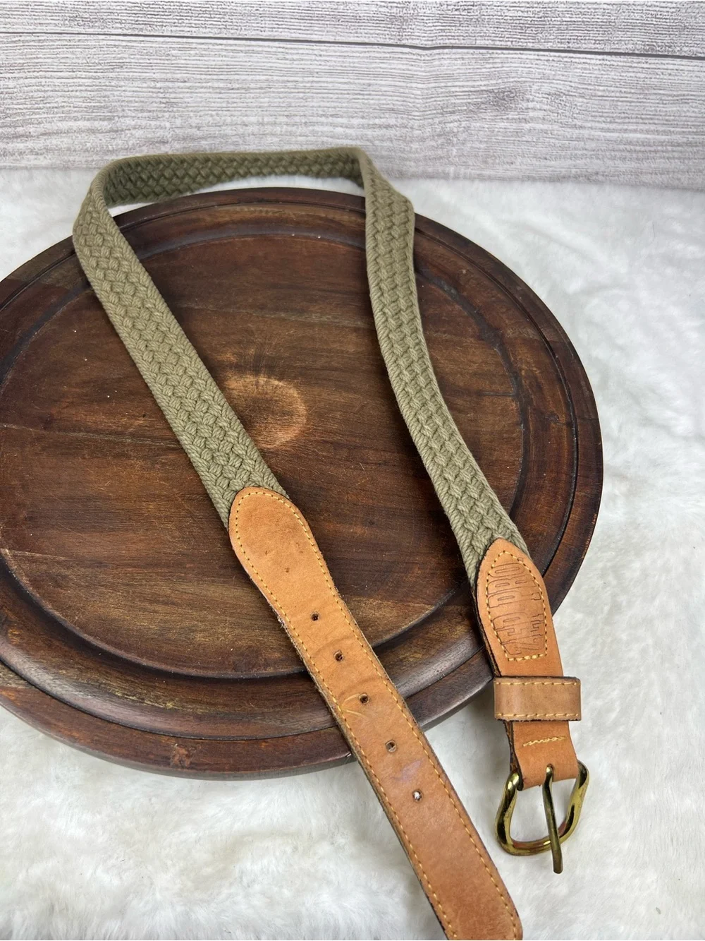 Vintage Zep-Pro Sport Belt 38 Green Woven Rope Leather Ends Brass Buckle USA